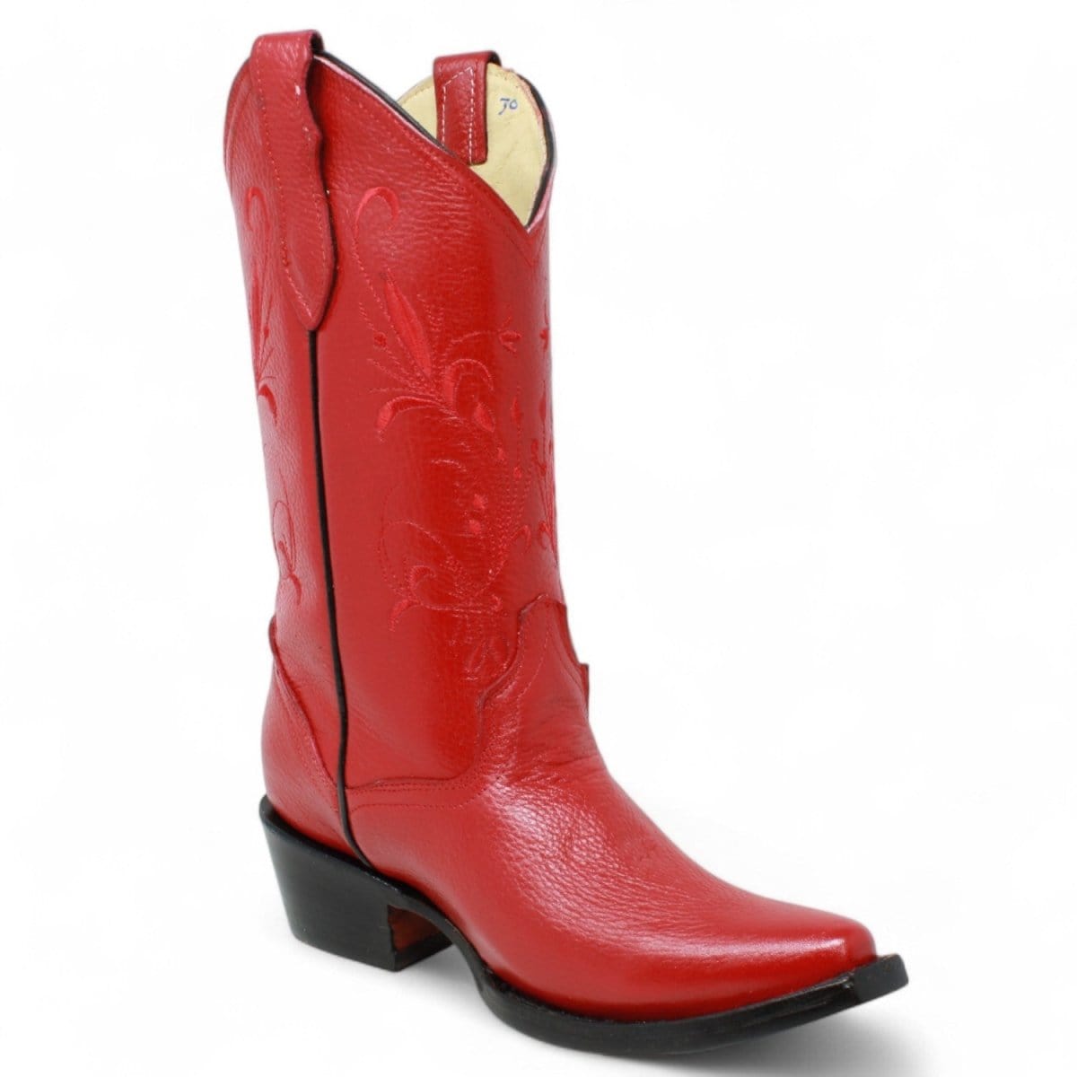 Women´s Genuine Leather J Toe Boots With embroidered Design - Red Color - La Carreta side view