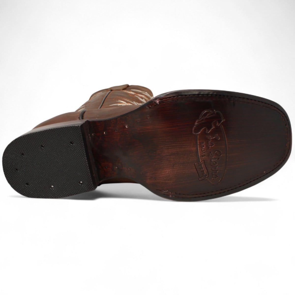 Women´s Genuine Crazy Leather Rodeo Toe With embroidered Flowers - Brown Color - La Carreta sole