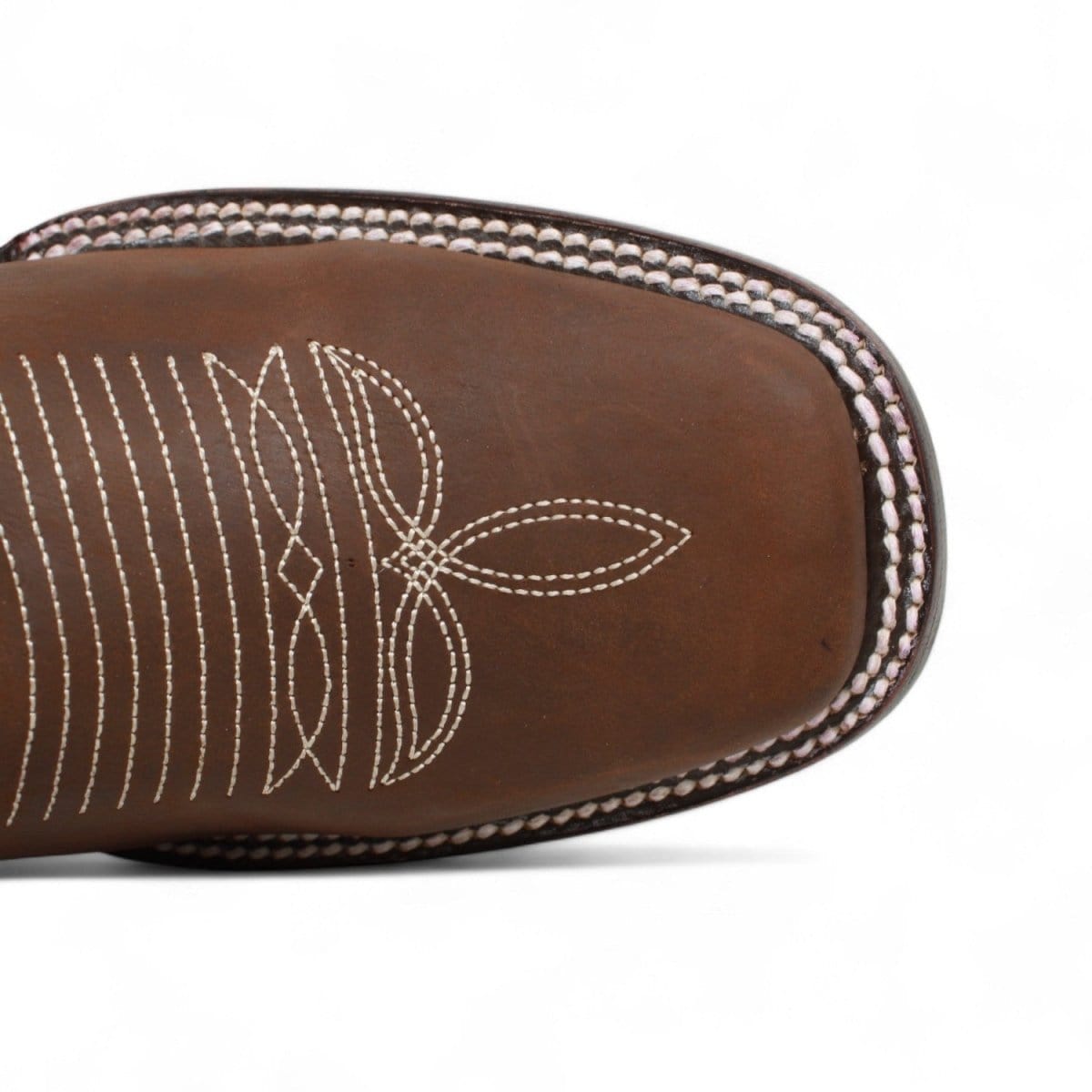 Women´s Genuine Crazy Leather Rodeo Toe With embroidered Flowers - Brown Color - La Carreta toe