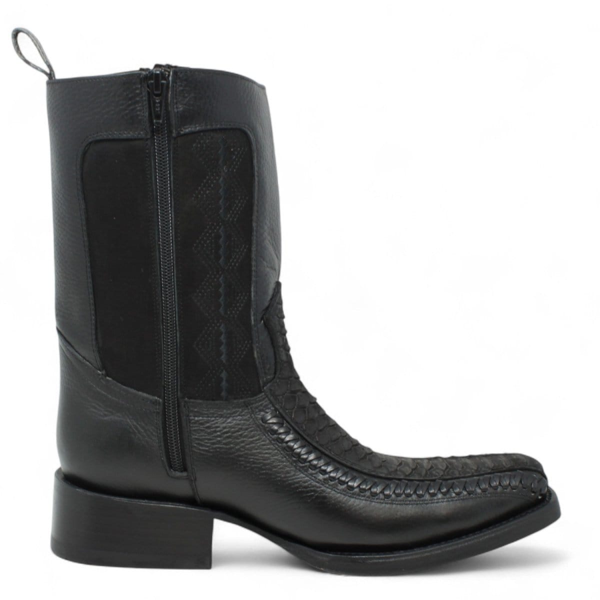 Men's Python Print Genuine Floater Leather Dubai Toe Boots Black Color - La Carreta right side view