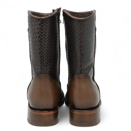 La Carreta Boots Men's Genuine Floater Leather Dubai Square Toe Boots Brown Color - La Sierra back view
