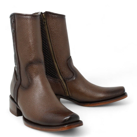 La Carreta Boots Men's Genuine Floater Leather Dubai Square Toe Boots Brown Color - La Sierra
