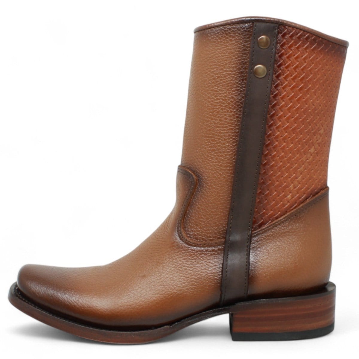 La Carreta Boots Men's Genuine Floater Leather Dubai Square Toe Boots Camel Brown Color - La Sierra left side view