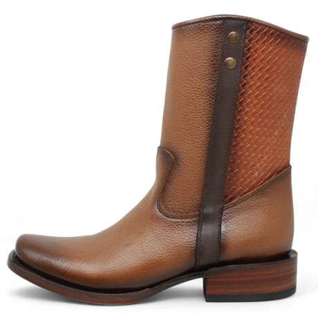 La Carreta Boots Men's Genuine Floater Leather Dubai Square Toe Boots Camel Brown Color - La Sierra left side view