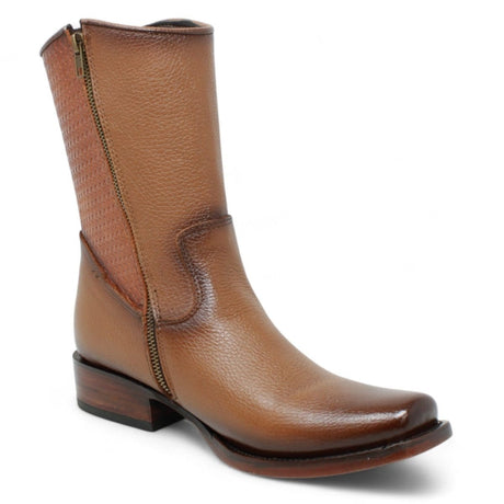 La Carreta Boots Men's Genuine Floater Leather Dubai Square Toe Boots Camel Brown Color - La Sierra side view