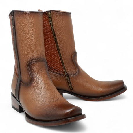 La Carreta Boots Men's Genuine Floater Leather Dubai Square Toe Boots Camel Brown Color - La Sierra