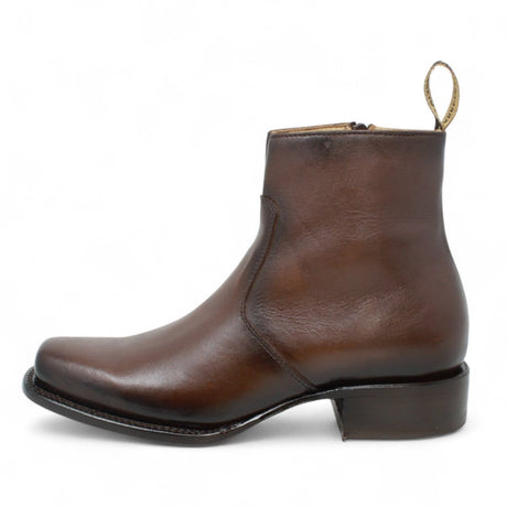 Men´s Genuine Leather Dubai Square Toe Ankle Boots Brown Color - La Carreta left side view