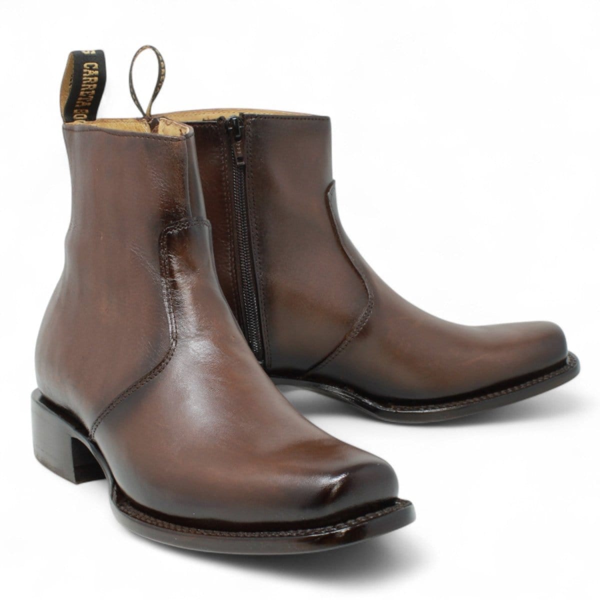 Men´s Genuine Leather Dubai Square Toe Ankle Boots Brown Color - La Carreta Pair view