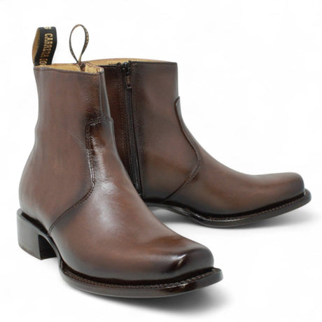Men´s Genuine Leather Dubai Square Toe Ankle Boots Brown Color - La Carreta Pair view