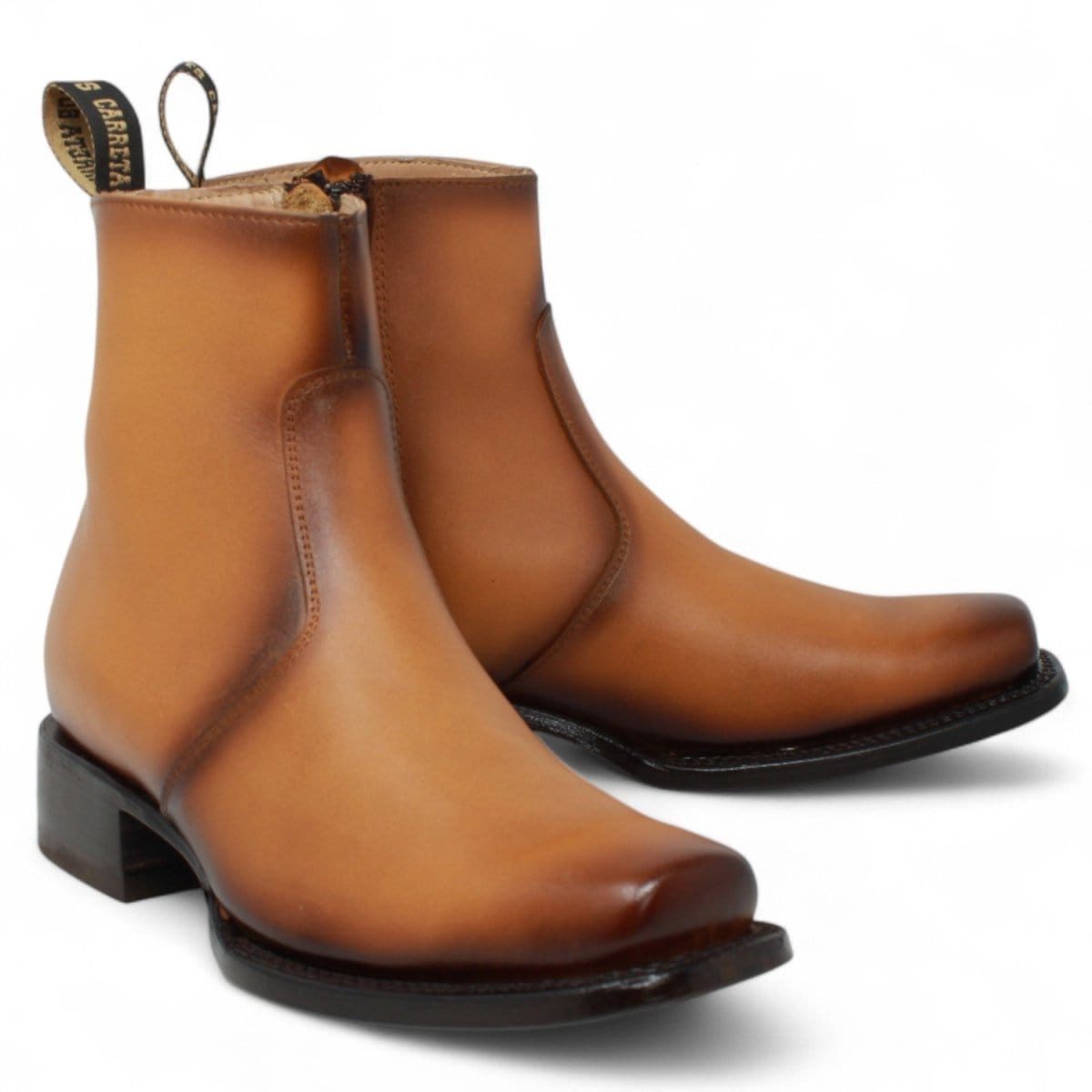 Men´s Genuine Leather Dubai Square Toe Ankle Boots Honey Color - La Carreta Pair view
