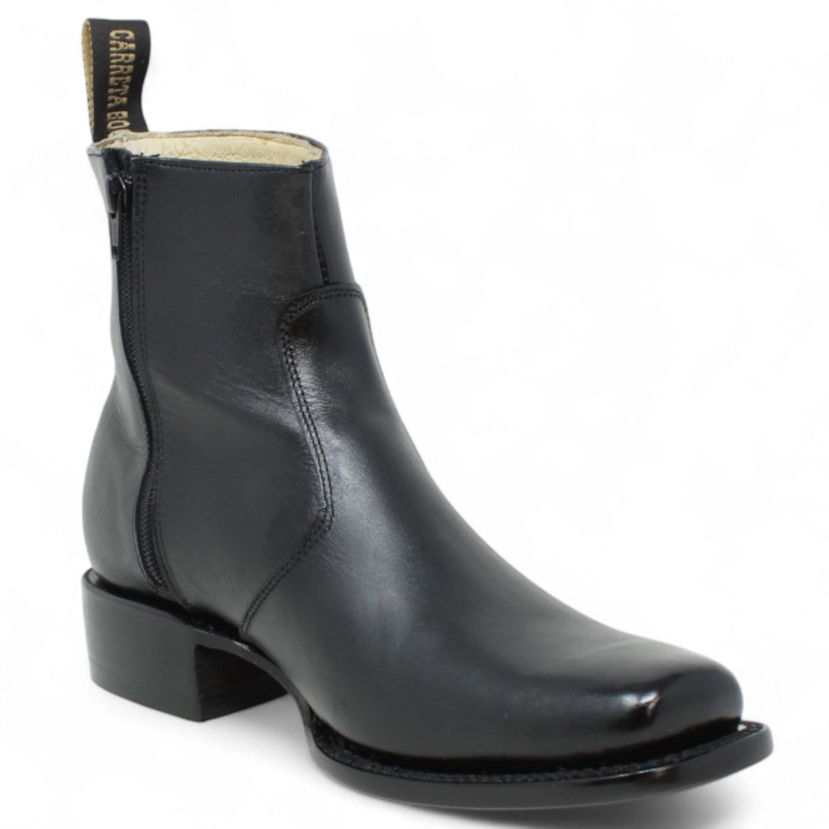 Men´s Genuine Leather Dubai Square Toe Ankle Boots Black Color - La Carreta Side view