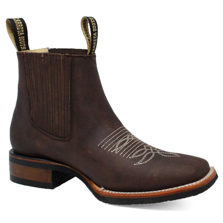 Men´s Genuine Leather Rodeo Square Toe Ankle Boots Brown Color - La Carreta side view