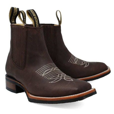 Men´s Genuine Leather Rodeo Square Toe Ankle Boots Brown Color - La Carreta Pair view
