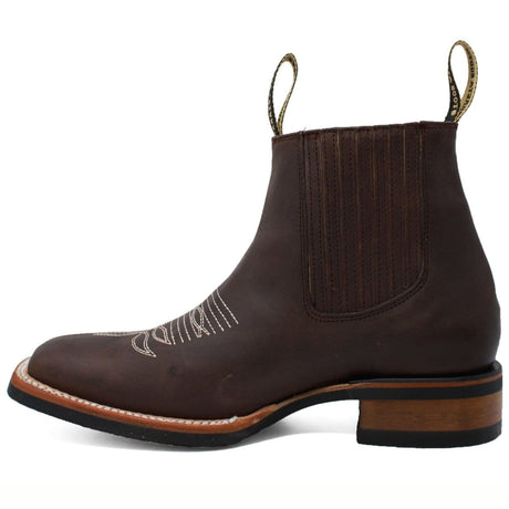 Men´s Genuine Leather Rodeo Square Toe Ankle Boots Brown Color - La Carreta left side view
