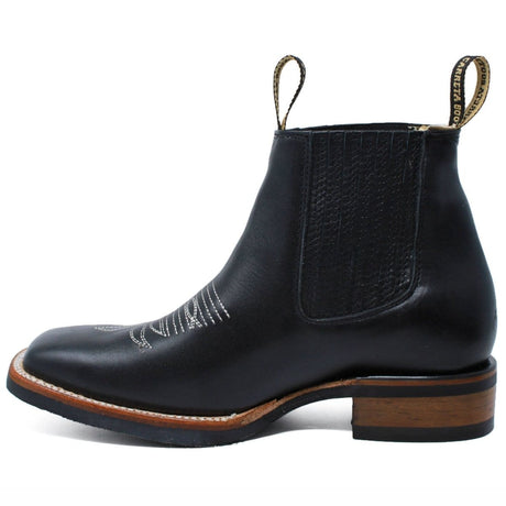 Men´s Genuine Leather Rodeo Square Toe Ankle Boots Black Color - La Carreta left side view