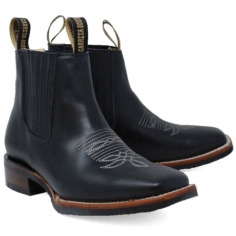 Men´s Genuine Leather Rodeo Square Toe Ankle Boots Black Color - La Carreta Pair view