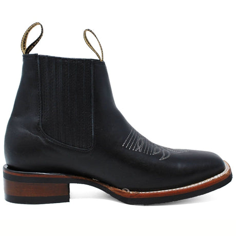 Men´s Genuine Leather Rodeo Square Toe Ankle Boots Black Color - La Carreta right side view