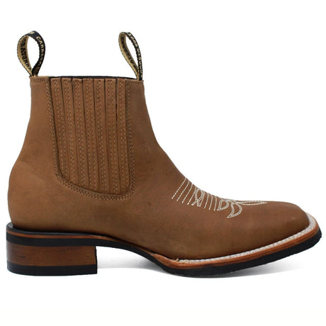Men´s Genuine Leather Rodeo Square Toe Ankle Boots Tan Color - La Carreta right side view