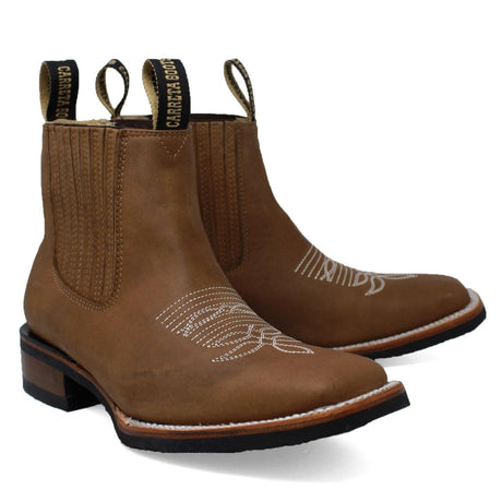 Men´s Genuine Leather Rodeo Square Toe Ankle Boots Tan Color - La Carreta Pair view