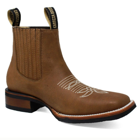 Men´s Genuine Leather Rodeo Square Toe Ankle Boots Tan Color - La Carreta side view