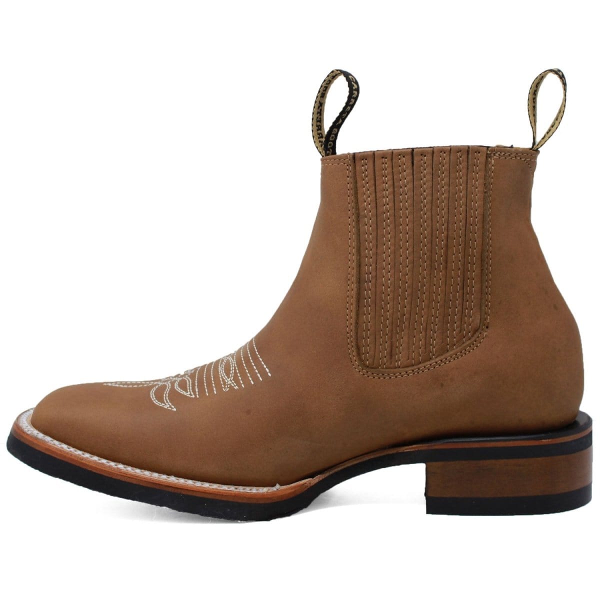 Men´s Genuine Leather Rodeo Square Toe Ankle Boots Tan Color - La Carreta left side view
