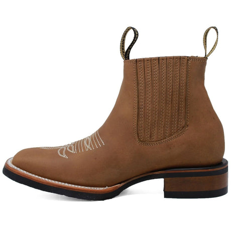 Men´s Genuine Leather Rodeo Square Toe Ankle Boots Tan Color - La Carreta left side view