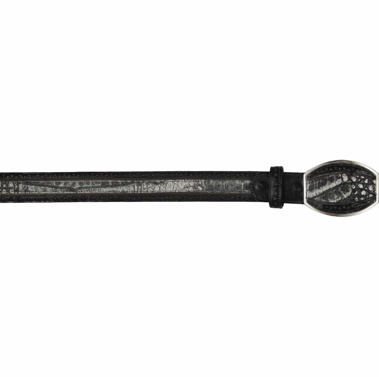 Genuine Caiman Belly Skin Laser Design Casual Belt Sahara Black Color - Los Altos Boots