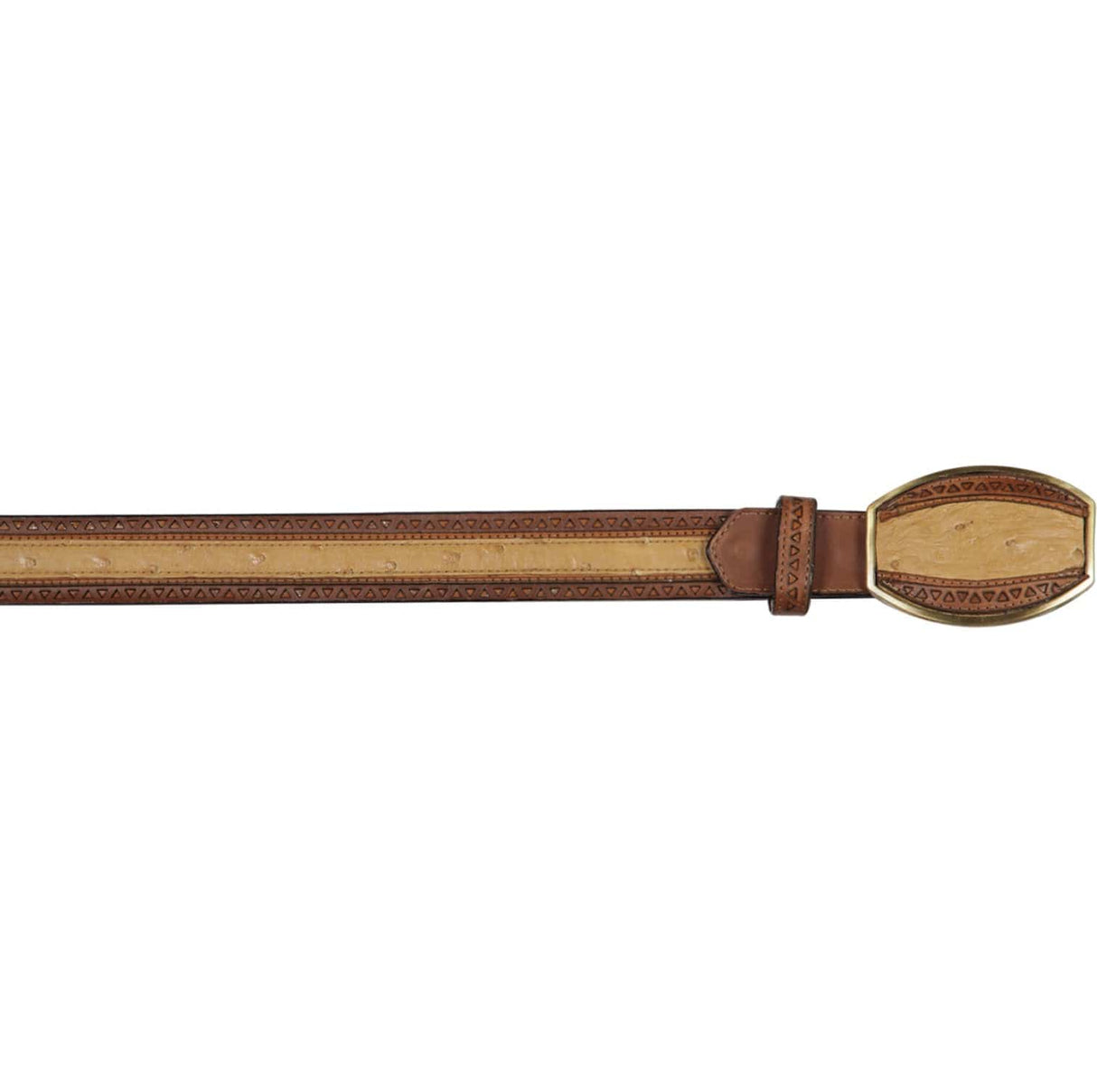 Genuine Ostrich Skin Laser Design Casual Belt Antique Saddle Color - Los Altos Boots