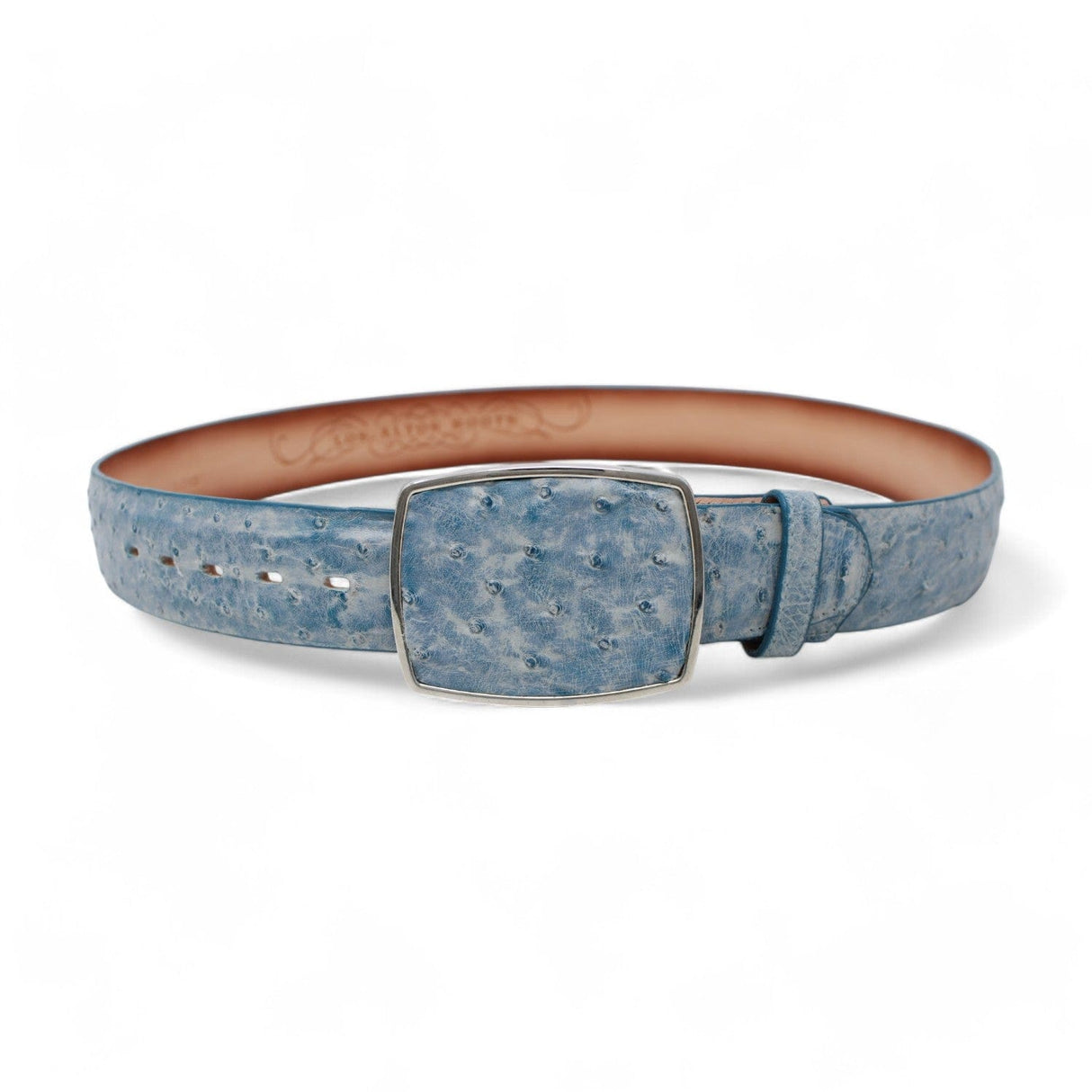 Los Altos Boots Belts Genuine Ostrich Skin Cowboy Belt Rustic Blue Color - Los Altos Boots