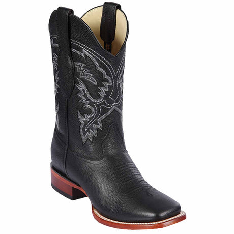 Western Genuine Grisly Leather Rodeo Wide Square Toe Boots Black Color - Los Altos Boots - Side View