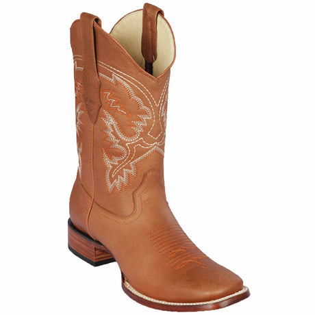 Western Genuine Grisly Leather Rodeo Wide Square Toe Boots Honey Color - Los Altos Boots - SIde View