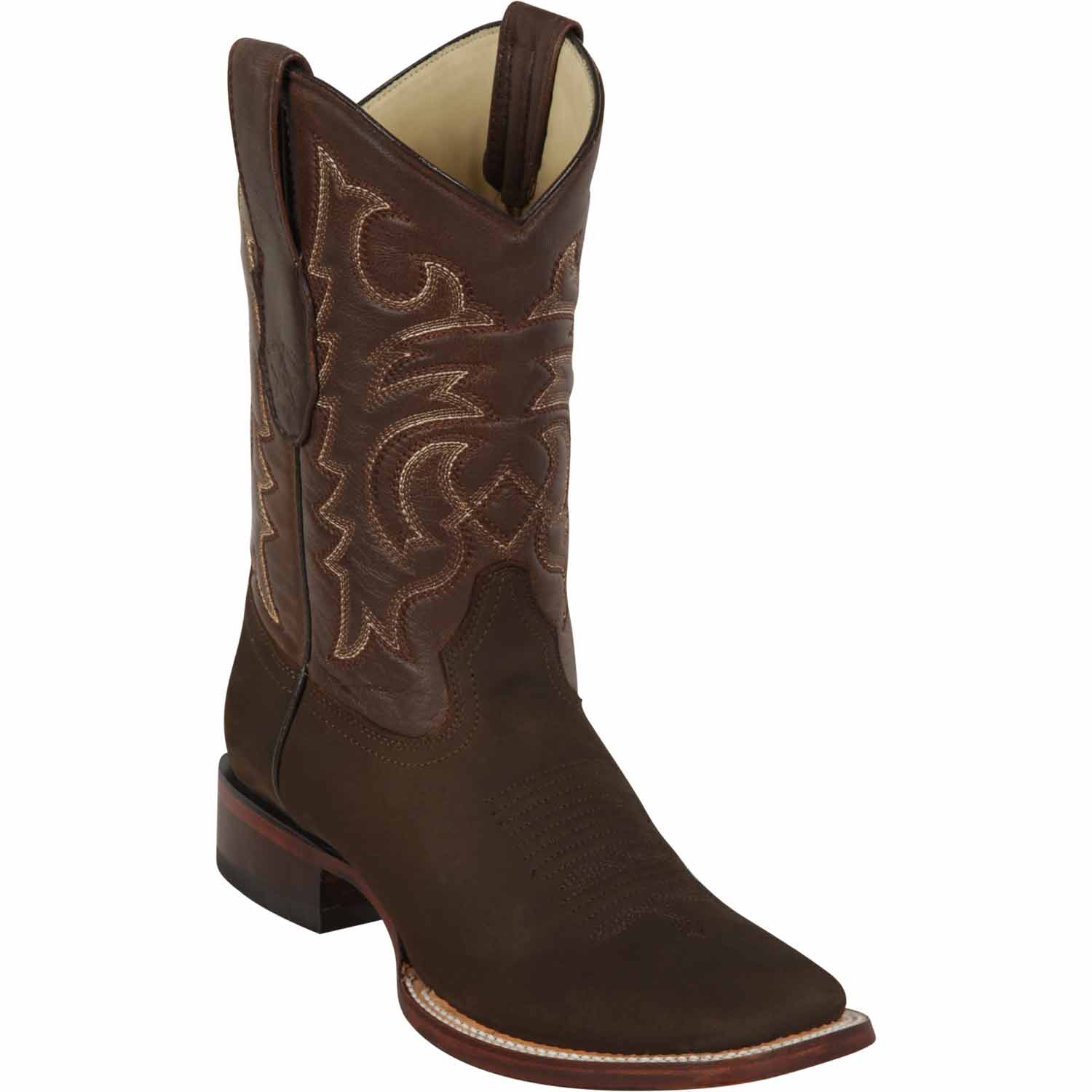 Western Genuine Nobuck Leather Rodeo Wide Square Toe Boots Tobacco Color - Los Altos Boots  - Side View