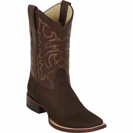 Western Genuine Nobuck Leather Rodeo Wide Square Toe Boots Tobacco Color - Los Altos Boots  - Side View