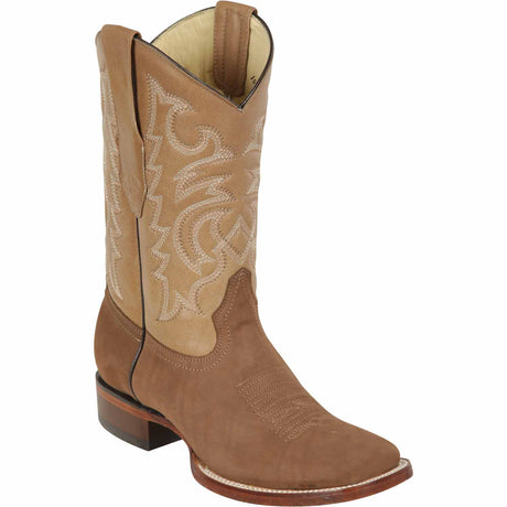 Western Genuine Nobuck Leather Rodeo Wide Square Toe Boots Taupe Color - Los Altos Boots  - Side View