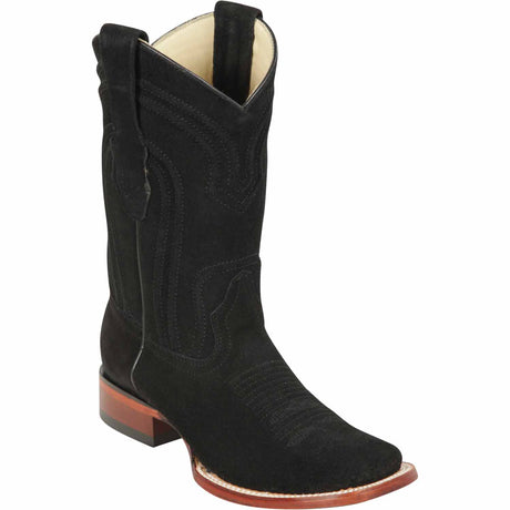 Western Genuine Suede Leather Rodeo Wide Square Toe Boots Black Color - Los Altos Boots - Side View