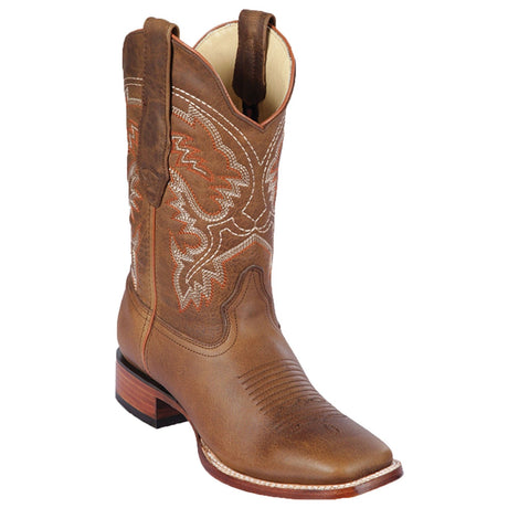 Western Genuine Rage Leather Rodeo Wide Sqaure Toe Boots Honey Color - Los Altos Boots - Side View