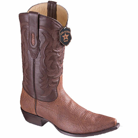 Western Genuine Bull Shoulder Skin Snip Toe Boots Brown Color - Los Altos Boots - Side View
