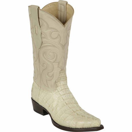 Western Genuine Caiman Tail Snip Toe Boots Winterwhite Color - Los Altos Boots - Side View