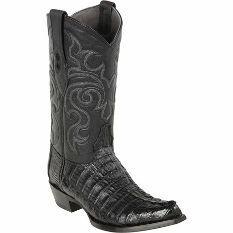 Western Genuine Caiman Tail Snip Toe Boots Black Color - Los Altos Boots - Side View