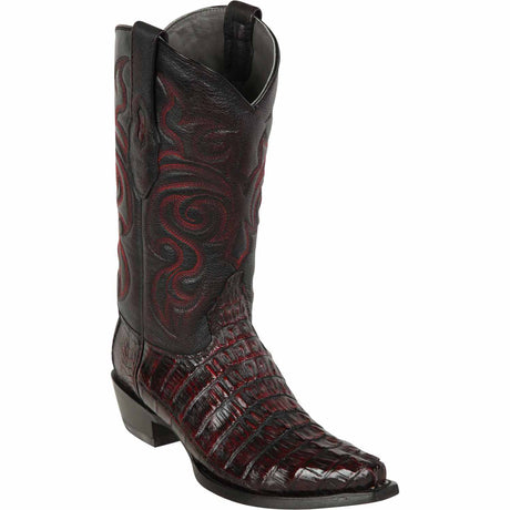 Western Genuine Caiman Tail Snip Toe Boots Black Cherry Color - Los Altos Boots - Side View
