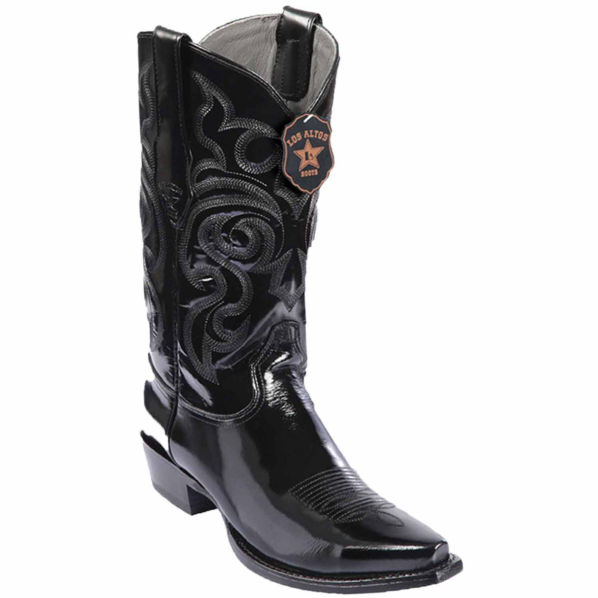 Western Genuine Chamaleon FInish Snip Toe Boots Black Color - Los Altos Boots - Side View