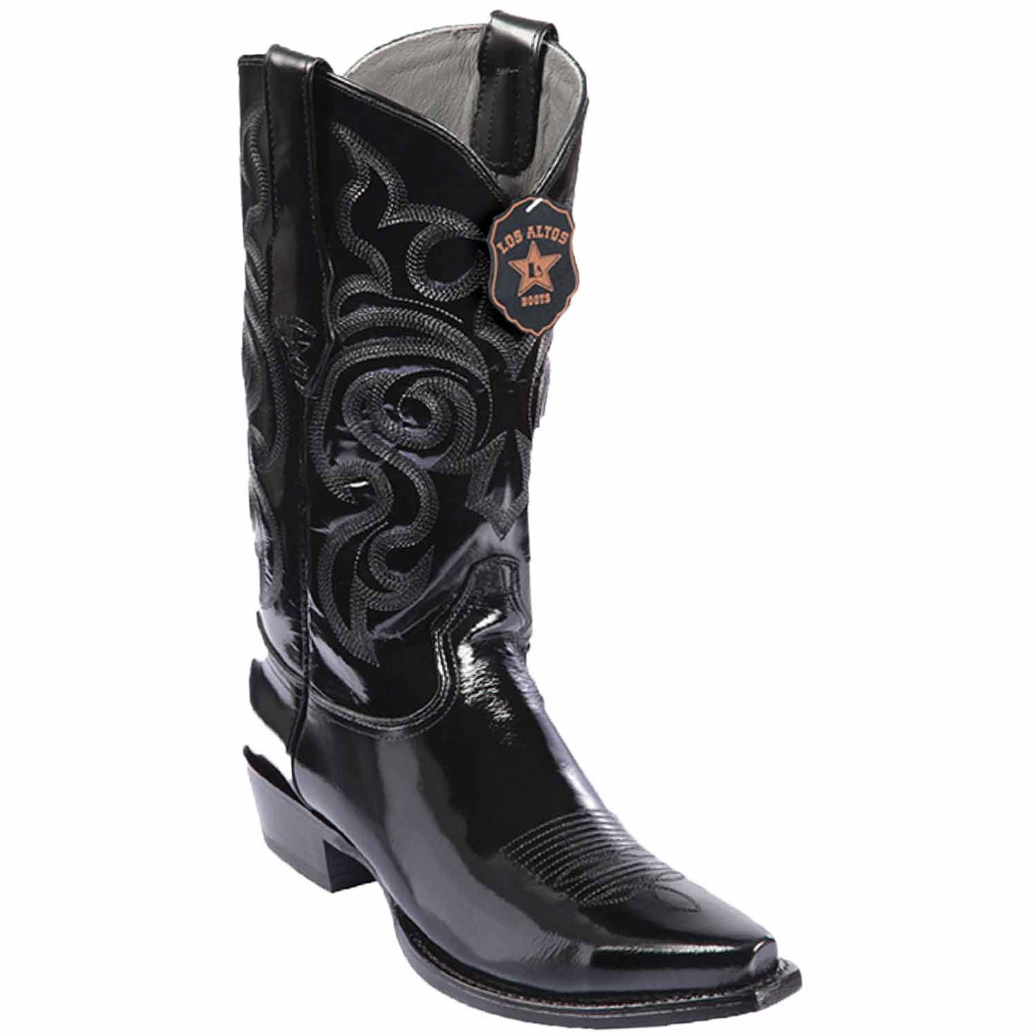 Western Genuine Chamaleon FInish Snip Toe Boots Black Color - Los Altos Boots - Side View
