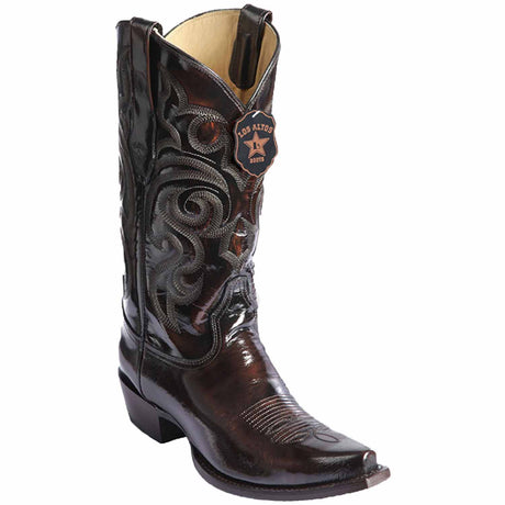Western Genuine Chamaleon FInish Snip Toe Boots Brown Color - Los Altos Boots - Side View