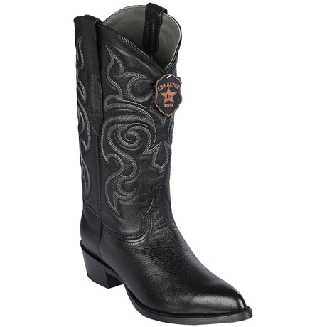Western Genuine Elk Leather J Toe Boots Black Color - Los Altos Boots - SIde View