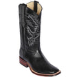 Western Genuine Pull up Leather Rodeo Wide Square Toe Boots Black Color - Los Altos Boots - Side View