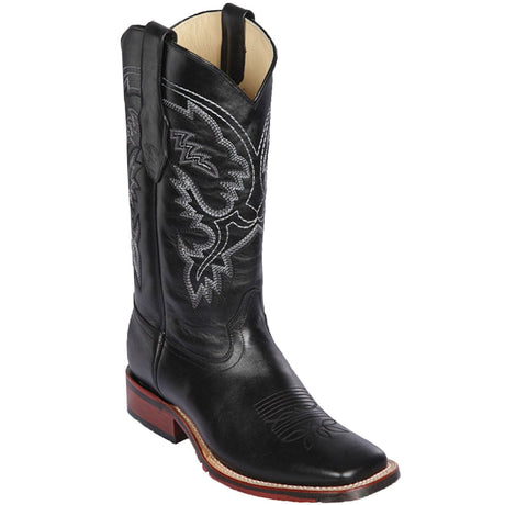 Western Genuine Pull up Leather Rodeo Wide Square Toe Boots Black Color - Los Altos Boots - Side View