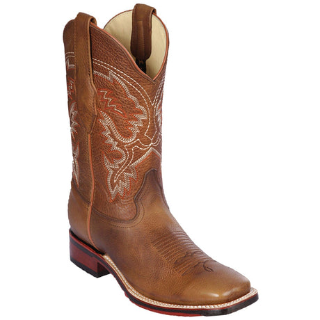 Western Genuine Rage Leather Rodeo Wide Sqaure Toe Boots Honey Color - Los Altos Boots - Side View