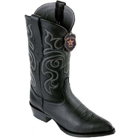 Western Genuine Grisly Leather J Toe Boots Black Color - Los Altos Boots - SIde View