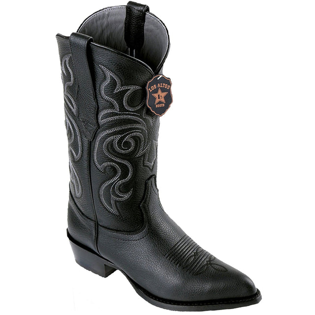 Western Genuine Grisly Leather J Toe Boots Black Color - Los Altos Boots - SIde View