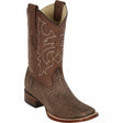 Western Genuine Teju Lizard Skin Rodeo Wide Square Toe Boots Sanded Brown Color - Los Altos Boots - Side View